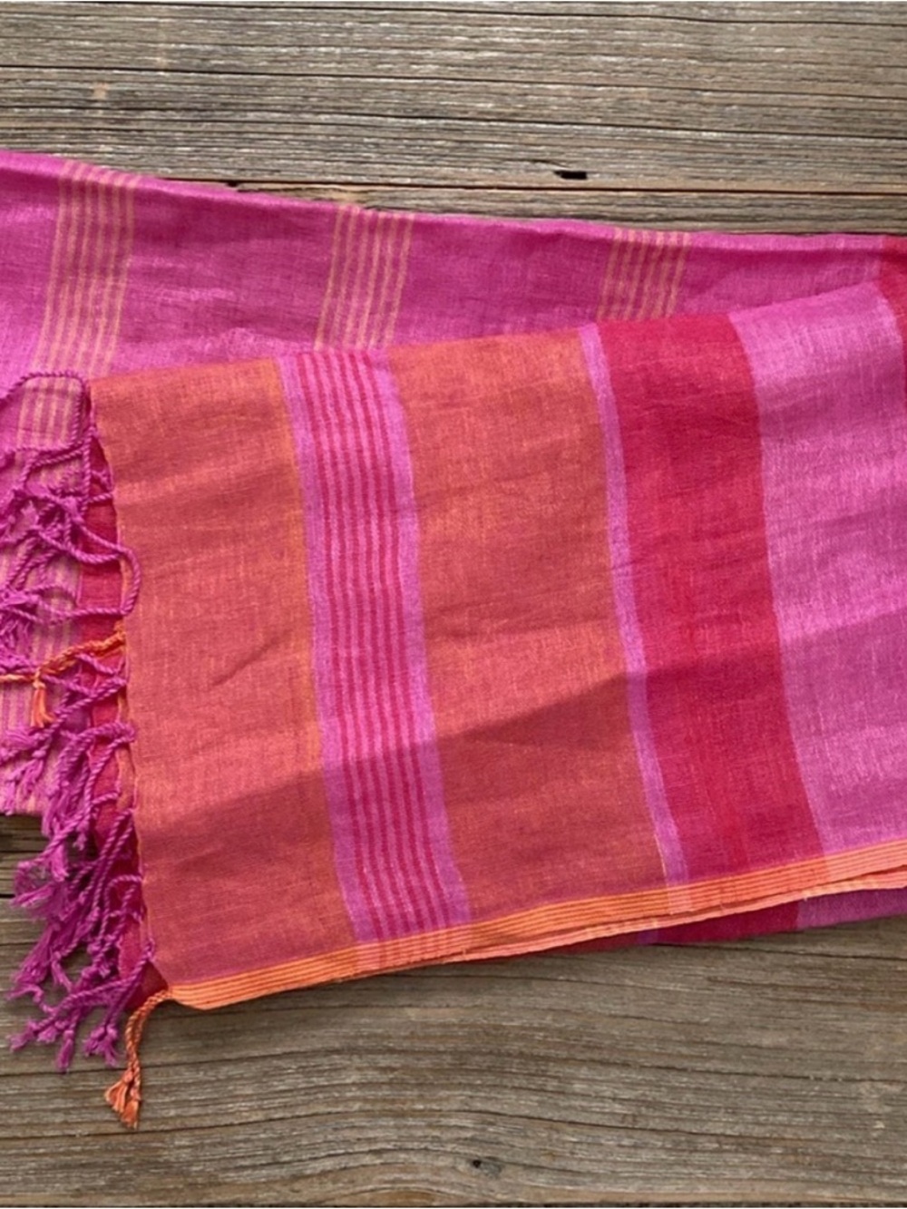 Gudrun Sjoden Pink and Orange Striped Lightweight Shawl! Like new! Linen.. - Picture 4 of 5